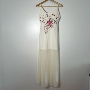 Y2K True Vintage Maxi Dress with Red/Pink Floral Embroidery